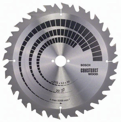 Kreissägeblatt Außen-Ø 315 mm Zähnezahl 20 WZ Bohrung 30 mm Schnittbreite 3,2 mm Hartmetall BOSCH