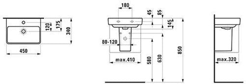 Handwaschbecken LAUFEN PRO S 450x340mm mit Überlauf 1 Hahnloch weiß LAUFEN