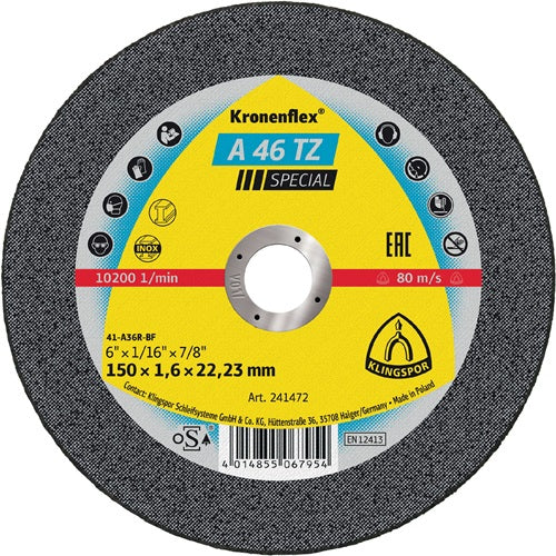 Trennscheibe A 46 TZ Special D150x16mm gerade INOX Bohrung 2223 mm KLINGSPOR - VPE: 25