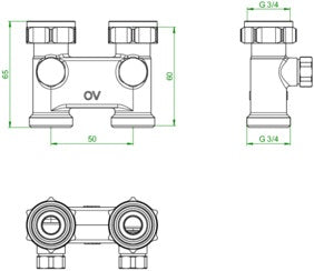 OV Umlenkstück m Absperr Durchg 50mm 3/4Z ÜMx3/4Z AG – Ansicht 3
