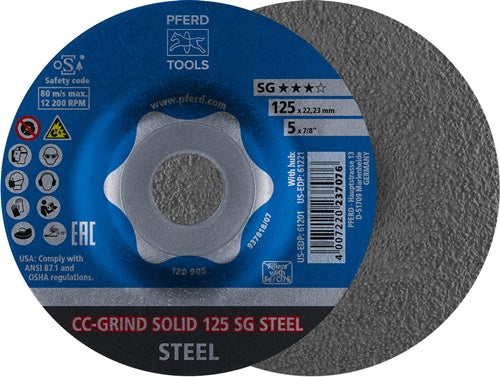 Schleifscheibe CC-grünD-SOLID SG STEEL D125xSmm gekröpft Stahl Bohrung 2223 mm PFERD - VPE: 10