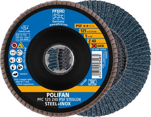 Fächerscheibe X-LOCK PSF Z STEELOX Ø 125 mm Körnung 40 konisch INOX Zirkonkorund Z PFERD - VPE: 10