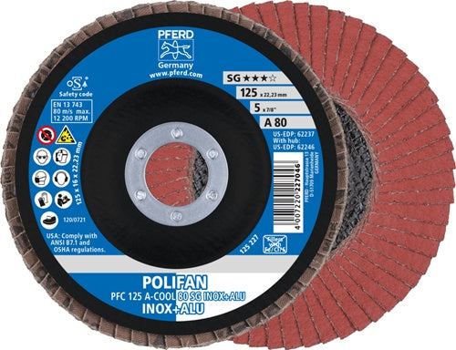 Fächerscheibe POLIFAN A-COOL SG INOX+ALU Ø 125 mm Körnung 80 konisch INOX/Aluminium Normalkorund PFERD - VPE: 10