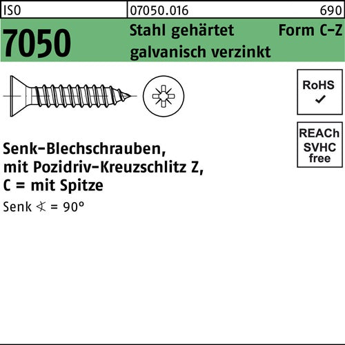 Blechschraube ISO 7050 SEKO Spitze/PZ 39x 45 -C-Z Stahl gehgalvverz 500St - VPE: 500
