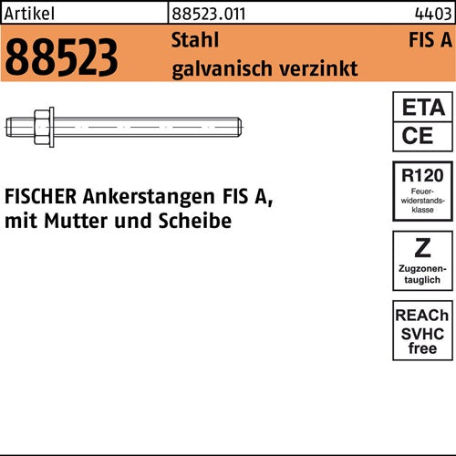 Ankerstange R 88523 FIS A M8x130 Stahl galvverz 10 Stück FISCHER - VPE: 10
