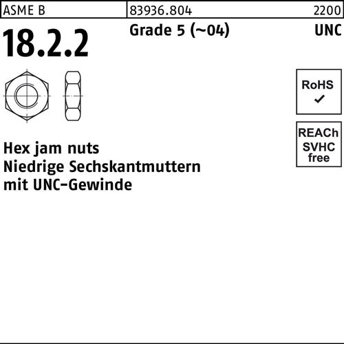 Sechskantmutter R 83936 UNC-Gewinde niedrig 3/8 Grade 5 (~04) 50 Stück - VPE: 50
