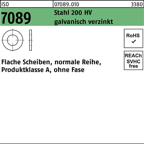 Unterlegscheibe ISO 7089 oFase 33 Stahl 200 HV galvverz 50 Stück - VPE: 50