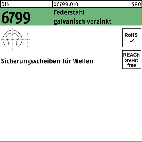 Sicherungsscheibe DIN 6799 fWellen 9 Federstahl galvverz 250 Stück - VPE: 250