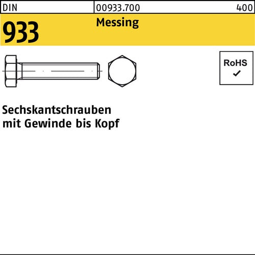 Sechskantschraube DIN 933 VG M 4 x 16 Messing 100 Stück