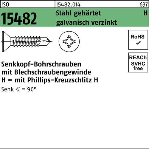 Senkbohrschraube ISO 15482 PH ST 63x45-H Stahl gehärtet galvverz 250St - VPE: 250