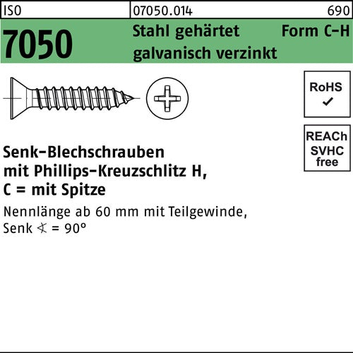Blechschraube ISO 7050 SEKO Spitze/PH 48x100 -C-H Stahl gehgalvverz 250St - VPE: 250
