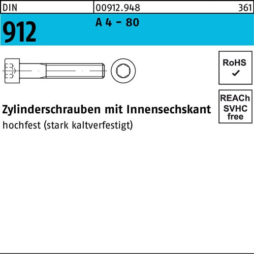 Zylinderschraube DIN 912 Innen-6kt M16x 60 A 4 - 80 25 Stück - VPE: 25