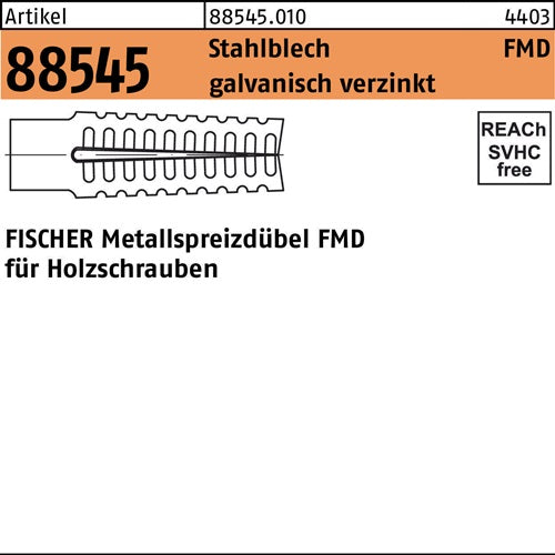 Metallspreizdübel R 88545 FMD 8x60 Stahlblech galvverz 50St FISCHER - VPE: 50