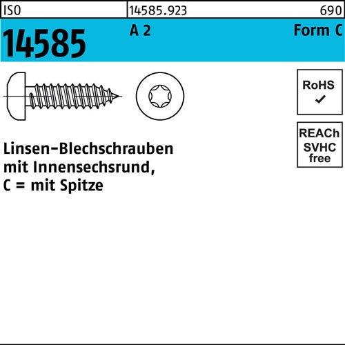 Linsenblechschraube ISO 14585 ISR 55x 80 -C A 2 T25 250 Stück - VPE: 250