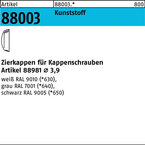 Zierkappe R 88003 fKappenschr F 39 Ku grau 1000 Stück - VPE: 1000