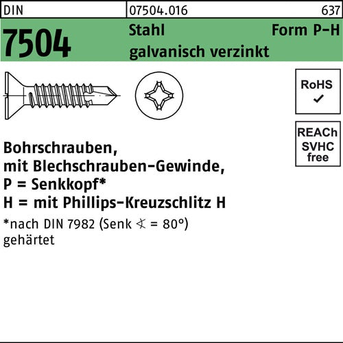 Bohrschraube DIN 7504 SEKO PH P 35x19-H Stahl galvverz 1000St - VPE: 1000