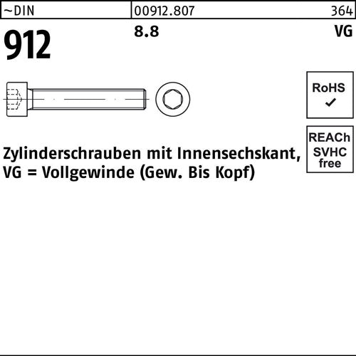 Zylinderschraube DIN 912 Innen-6kt VG M10x 70 88 100 Stück - VPE: 100