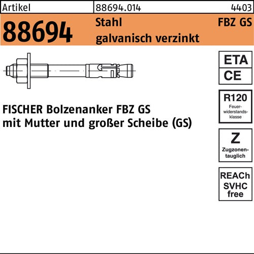 Bolzenanker R 88694 FBZ 10/10 GS Stahl galvverz 50 Stück FISCHER - VPE: 50
