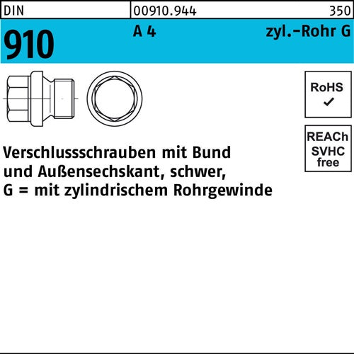 Verschlußschraube DIN 910 mBund/Außen-6-kant G 3/4 A A 4 1 Stück