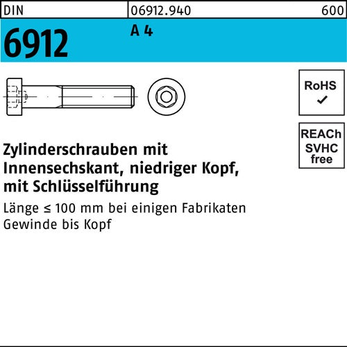 Zylinderschraube DIN 6912 Innen-6kt M5x 8 A 4 100 Stück - VPE: 100