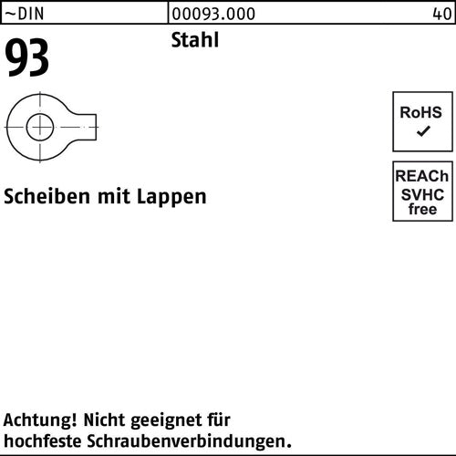 Unterlegscheibe DIN 93 mLappen 15 Stahl 100 Stück