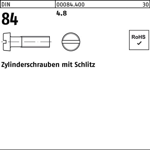 Zylinderschraube DIN 84/ISO 1207 Schlitz M 3 x 16 48 2000 Stück