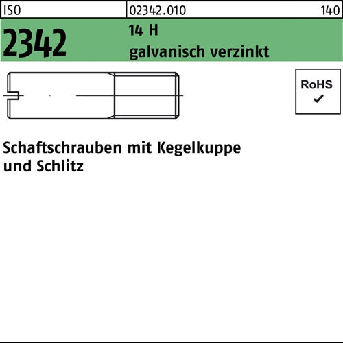 Schaftschraube ISO 2342 mKegelkuppe/Schlitz M 4 x 10 14 H galvanisch verzinkt 100 Stück