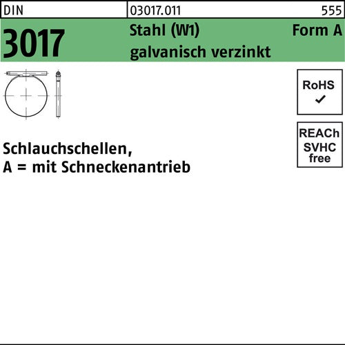 Schlauchschelle DIN 3017 W1 Form A 30- 45/12 C7 Stahl galvanisch verzinkt fInnen-D 50 Stück