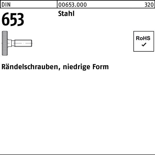 Rändelschraube DIN 653 niedrige Form M 3 x 8 Stahl Stahl 50 Stück