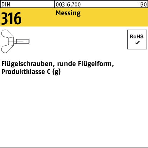 Flügelschraube DIN 316 M 6 x 20 Messing 100 Stück