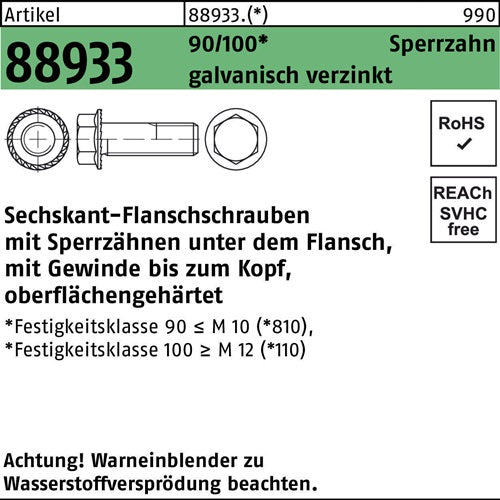 Sechskantflanschschraube R 88933 Sperrz VG M5x8 90/100 galvverz 500St - VPE: 500