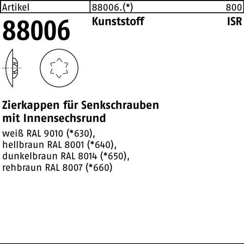 Zierkappe R 88006 fISR 20x12 /4-45 Ku dunkelbraun 1000St - VPE: 1000