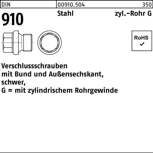 Verschlußschraube DIN 910 mBund/Außen-6-kant G 1/8 A Stahl 100 Stück