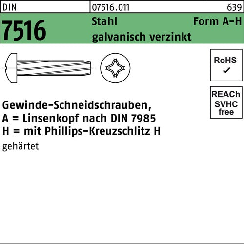 Gewindeschneidschraube DIN 7516 LIKO PH AM 5x20-H Stahl galvverz 500St - VPE: 500