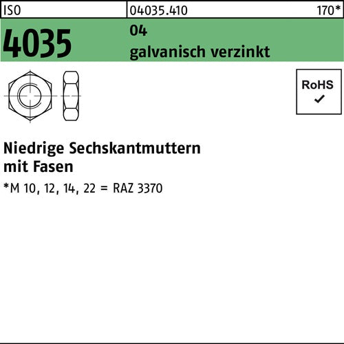 Sechskantmutter ISO 4035 niedrig Fasen M30 Automatenstahl galvverz 25St - VPE: 25