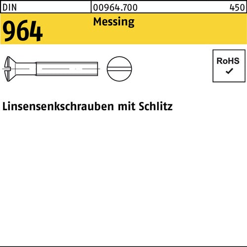 Linsensenkschraube DIN 964 Schlitz M 4 x 8 Messing 200 Stück