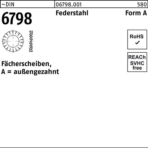 Fächerscheibe DIN 6798 FormA außengezahnt A 22 Federstahl 5000 Stück - VPE: 5000