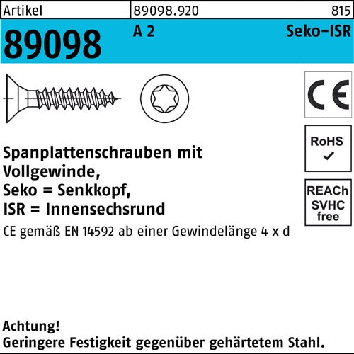 Spanplattenschraube R 89098 SEKO ISR VG 45x 70-T20 A 2 100 Stück - VPE: 100