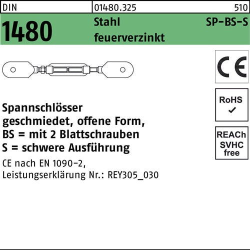 Spannschloss DIN 1480 offen m2Blattschrauben SP BS-S M 36 Stahl feuerverzinkt feuerverzinkt 1 Stück