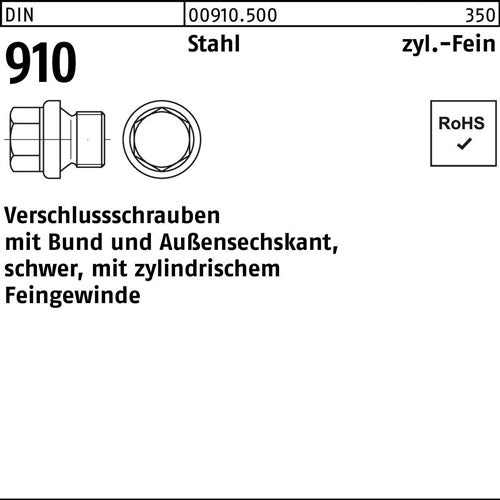 Verschlußschraube DIN 910 mBund/Außen-6-kant M 12 x 15 Stahl 50 Stück