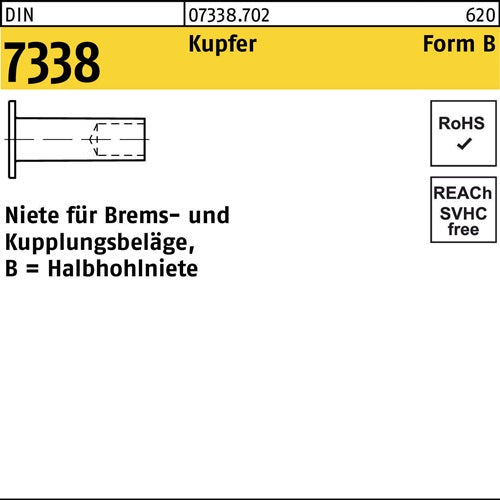 Niete DIN 7338 FormB B 5x 15 Kupfer 100 Stück - VPE: 100