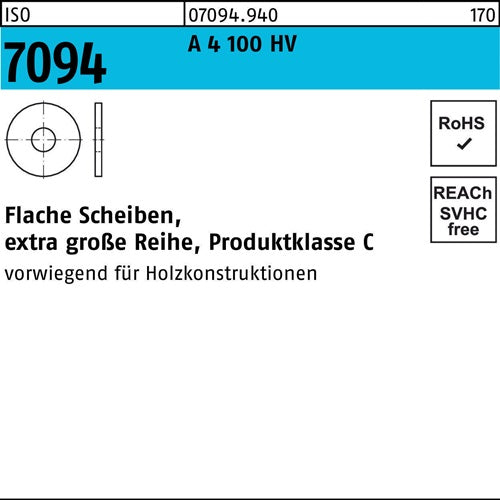 Unterlegscheibe ISO 7094 10 A 4 100 HV 50 Stück - VPE: 50