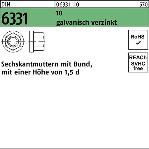 Sechskantmutter DIN 6331 Bund M14 SW 22 10 galvverz 10 Stück - VPE: 10