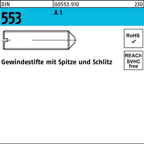 Gewindestift DIN 553 mSchlitz/Spitze M 6 x 6 A1 / 14305 25 Stück