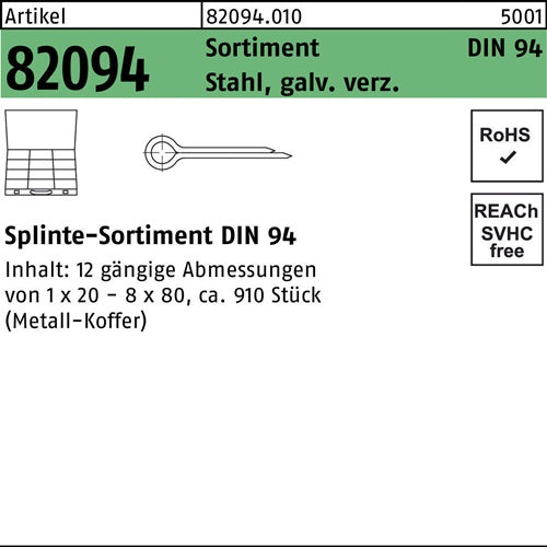 Splintensortiment DIN 94 910tlg Stahl galvverz 1 Stück