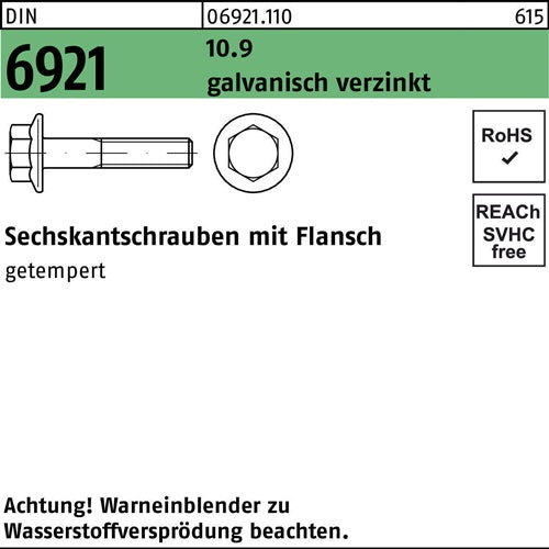 Sechskantschraube DIN 6921 Flansch M5x 10 109 galvverz 500 Stück - VPE: 500