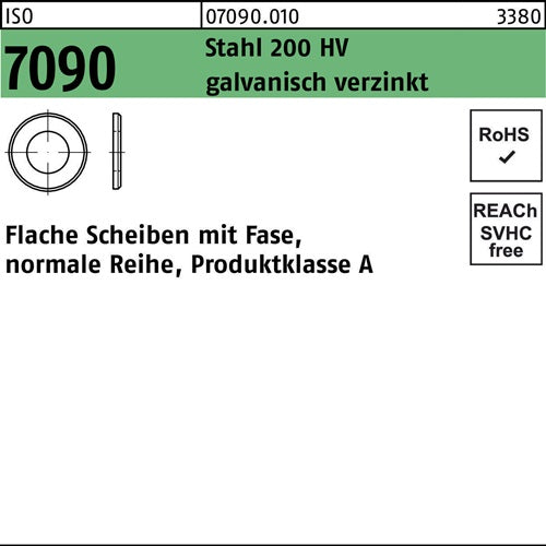Unterlegscheibe ISO 7090 mFase 56 Stahl 200 HV galvanisch verzinkt 5 Stück