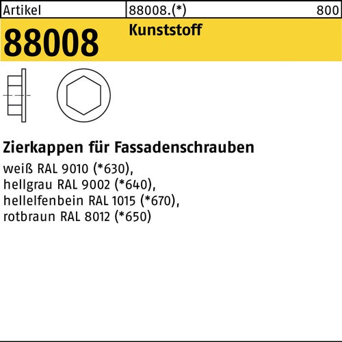 Zierkappe R 88008 F SW 3/8 Ku weiß 200 Stück - VPE: 200