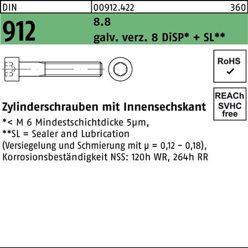 Zylinderschraube DIN 912 Innen-6kt M20x 65 88 gal Zn 8 DiSP + SL 25St - VPE: 25