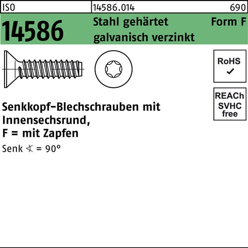 Senkblechschraube ISO 14586 ISR/Zapfen 63x22 -F Stahl gehgalvverz 500St - VPE: 500